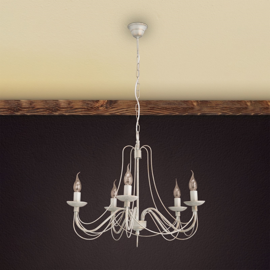 Lühter VELA 5xE14/40W/230V d. 60 cm valge/kuldne/paatina