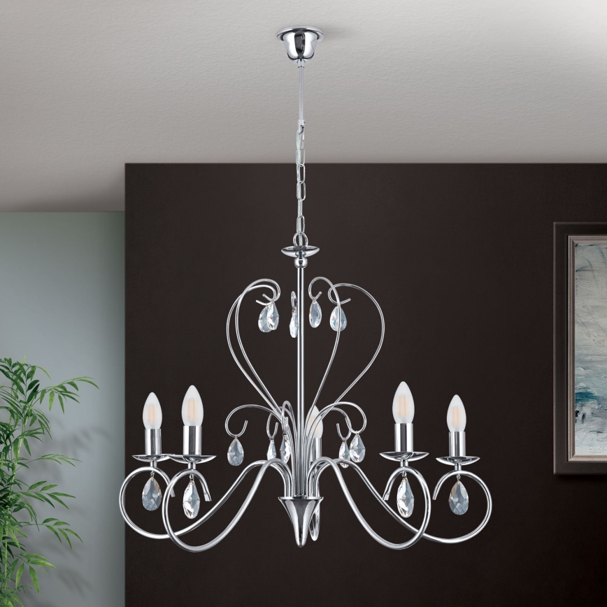 Kristall-lühter ALESSIA 5xE14/40W/230V läikiv kroom