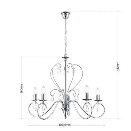 Kristall-lühter ALESSIA 5xE14/40W/230V läikiv kroom