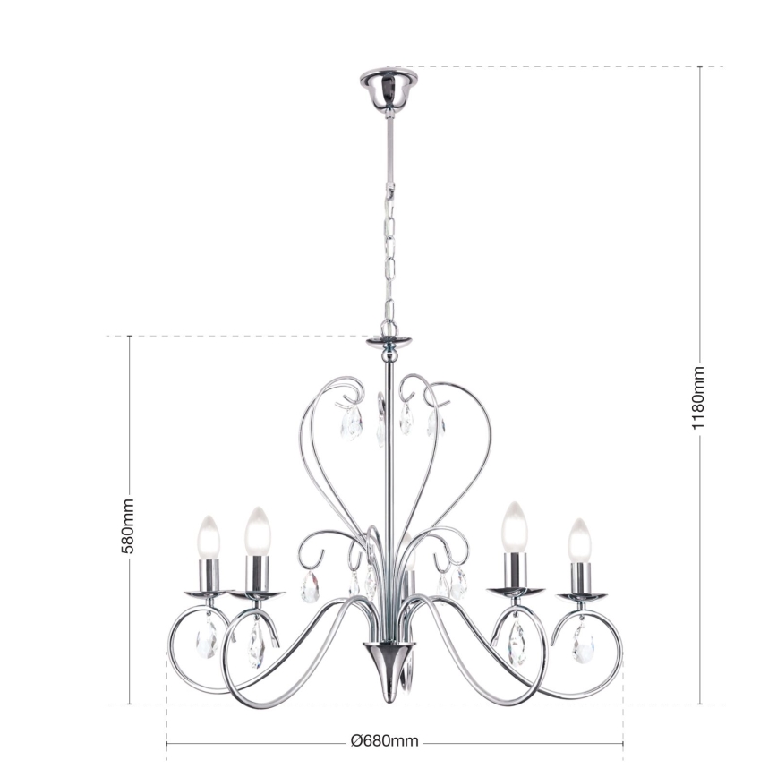 Kristall-lühter ALESSIA 5xE14/40W/230V läikiv kroom