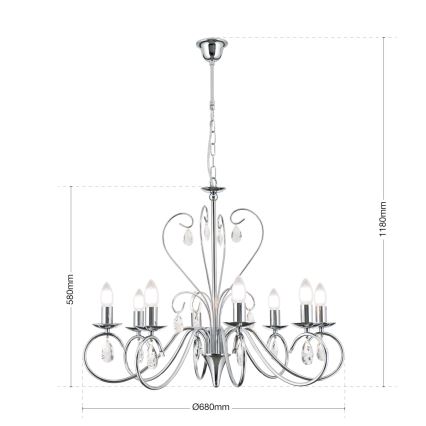 Kristall-lühter ALESSIA 8xE14/40W/230V läikiv kroom