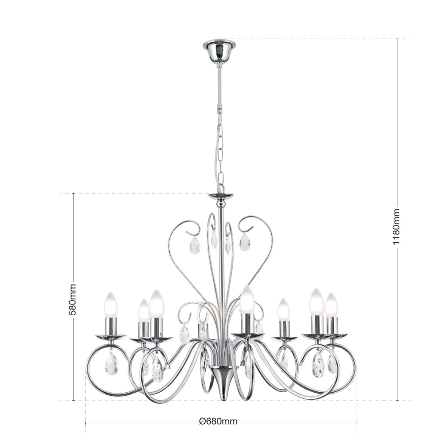 Kristall-lühter ALESSIA 8xE14/40W/230V läikiv kroom