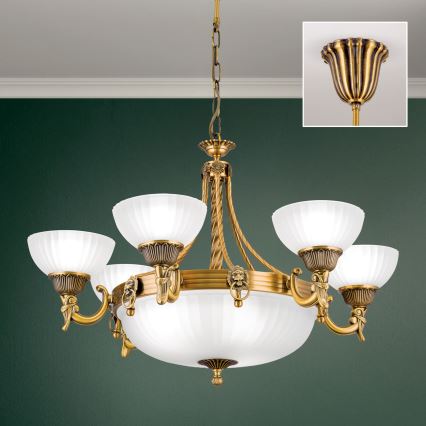 Lühter ROCCA 9xE27/60W/230V d. 75 cm pronks/valge
