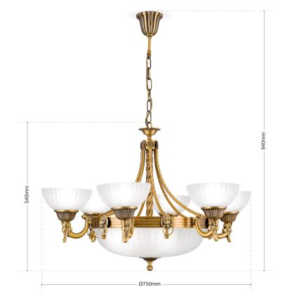 Lühter ROCCA 9xE27/60W/230V d. 75 cm pronks/valge