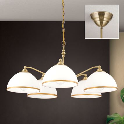 Lühter OLD LAMP 5xE27/40W/230V d. 75 cm valge/messing