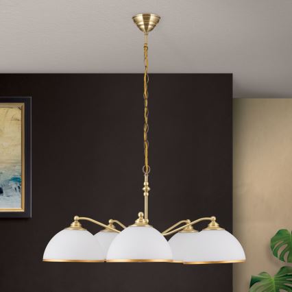 Lühter OLD LAMP 5xE27/40W/230V d. 75 cm valge/messing