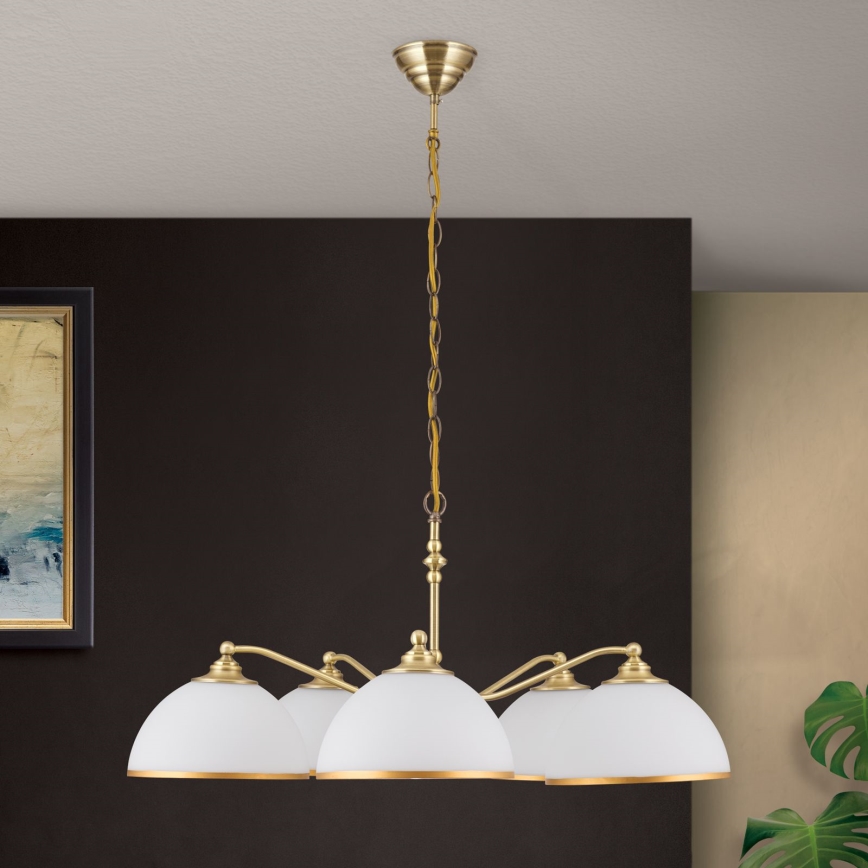 Lühter OLD LAMP 5xE27/40W/230V d. 75 cm valge/messing