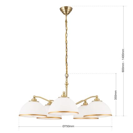 Lühter OLD LAMP 5xE27/40W/230V d. 75 cm valge/messing