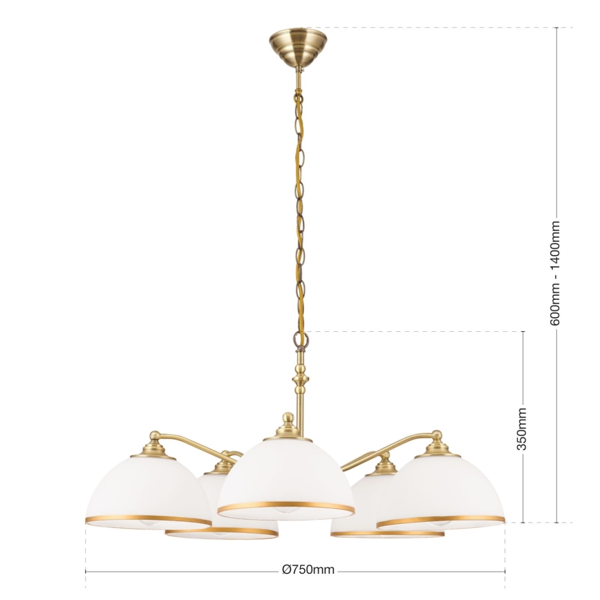 Lühter OLD LAMP 5xE27/40W/230V d. 75 cm valge/messing