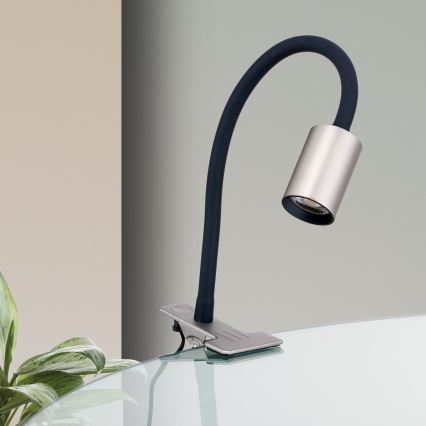 LED Paindlik laualamp klambriga KURT LED/5W/230V hõbedane
