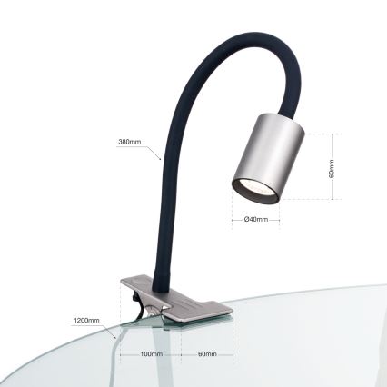 LED Paindlik laualamp klambriga KURT LED/5W/230V hõbedane