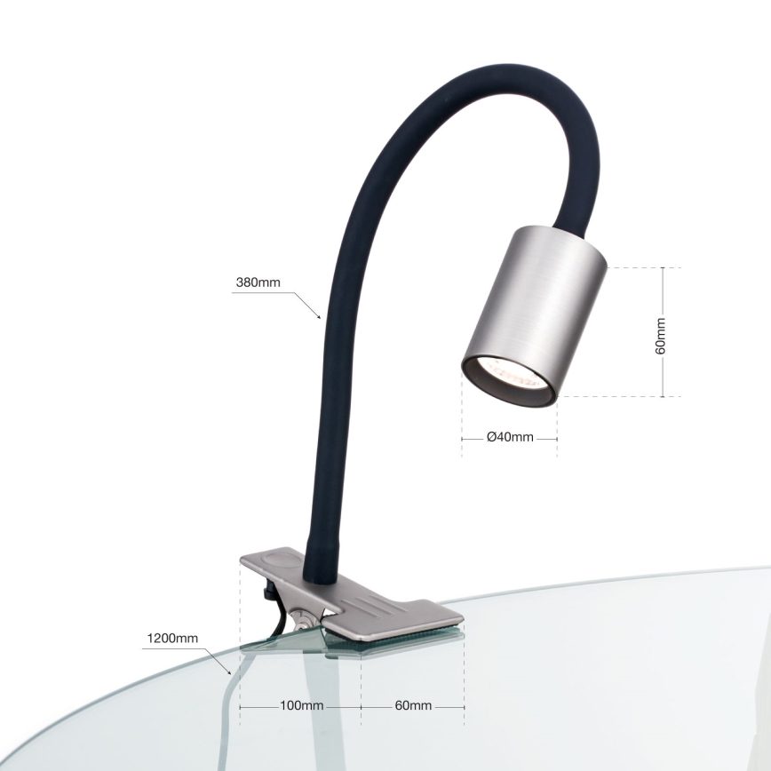 LED Paindlik laualamp klambriga KURT LED/5W/230V hõbedane