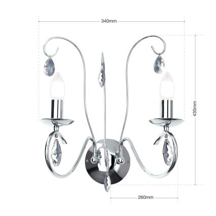Kristallist seinavalgusti ALESSIA 2xE14/40W/230V läikiv kroom