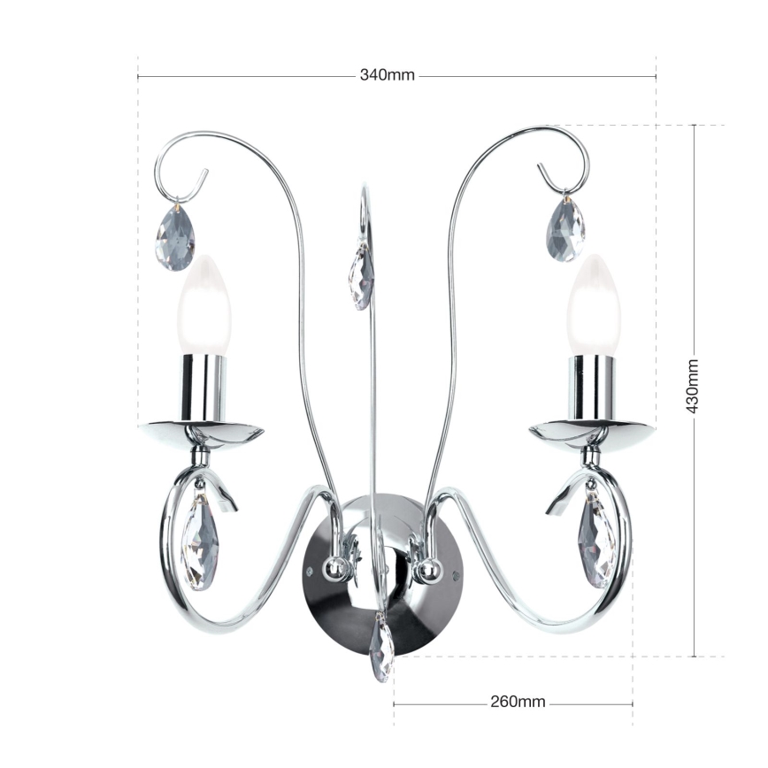 Kristallist seinavalgusti ALESSIA 2xE14/40W/230V läikiv kroom