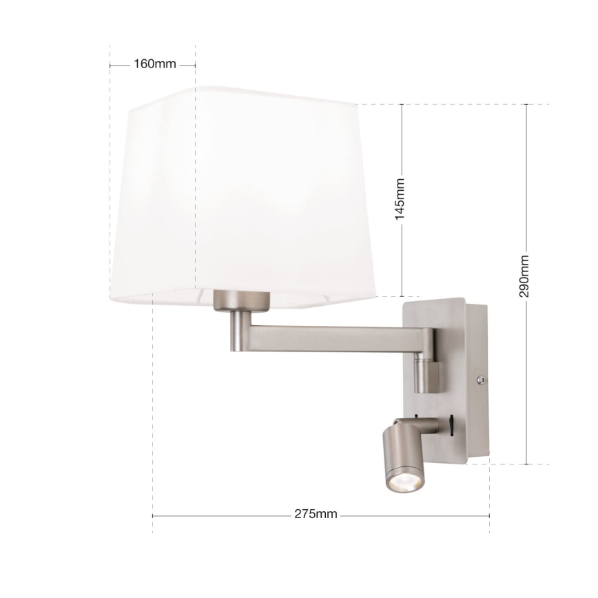 LED Seinavalgusti CARLTON 1xE27/40W/230V + LED/3W valge/matt kroom