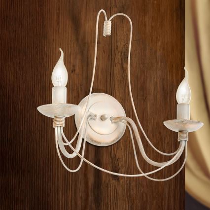 Seinavalgusti VELA 2xE14/40W/230V valge/kuldne/paatina