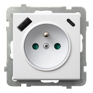 Ospel - Kodune raamita seinapistikupesa 230V + 1xUSB-A + 1xUSB-C SONATA valge