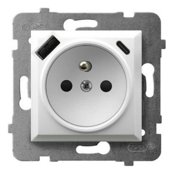 Ospel - raamita kodune pistikupesa 230V + 1xUSB-A + 1xUSB-C ARIA valge