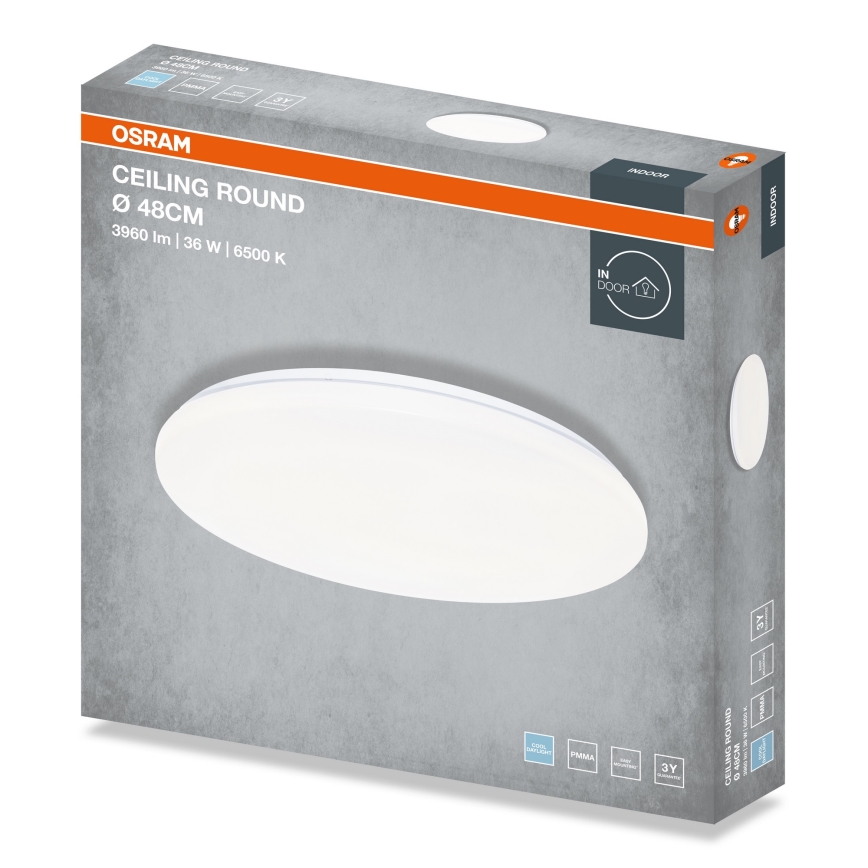 Osram - CEILING ROUND LED ümmargune laelamp, 36 W, 230 V, 6500 K, läbimõõt 48 cm, valge