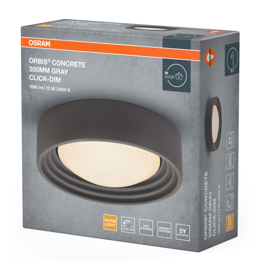 Osram - hämardatav LED-laelamp ORBIS CONCRETE LED/13W/230V läbimõõt 30 cm hall/betoon