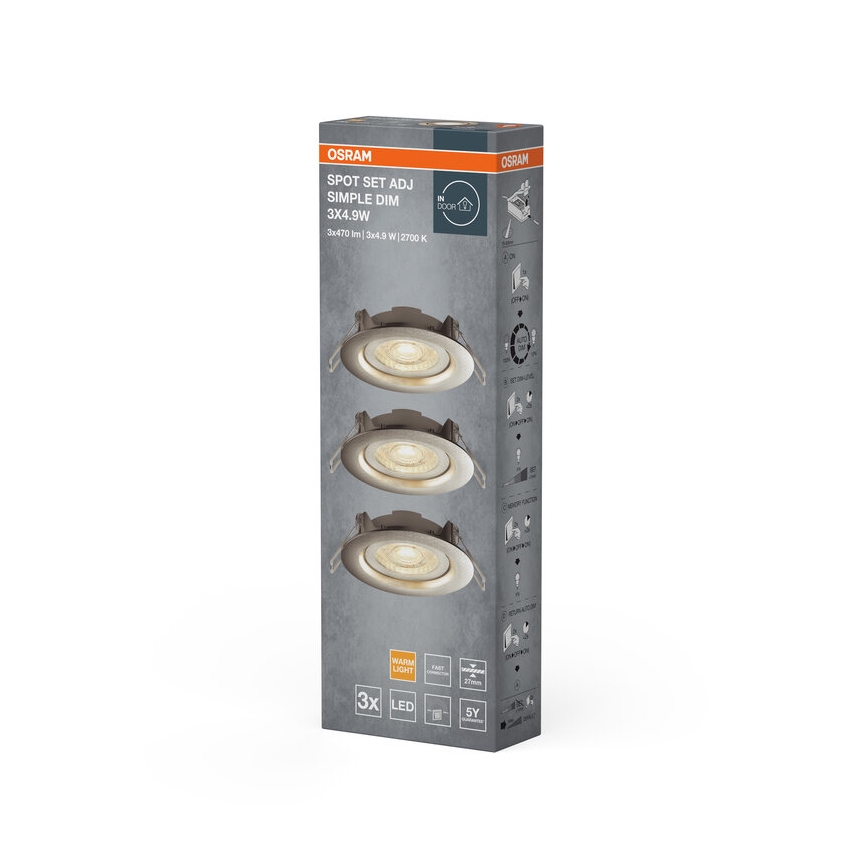 Osram - Komplekt 3x hämardatavat süvistatavat laevalgustit LED/4,9W/230V