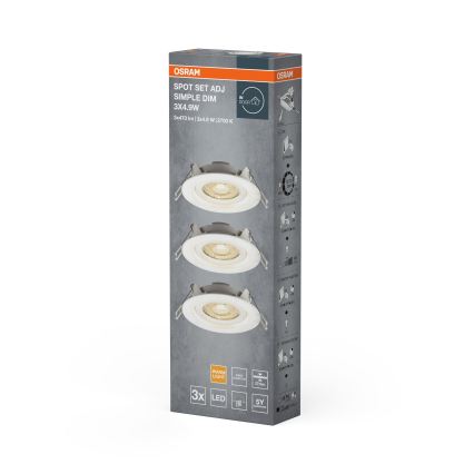 Osram - Komplekt 3x hämardatavat süvistatavat LED-laevalgustit SPOT LED/4,9W/230V 2700K, läbimõõt 8,7 cm, valge