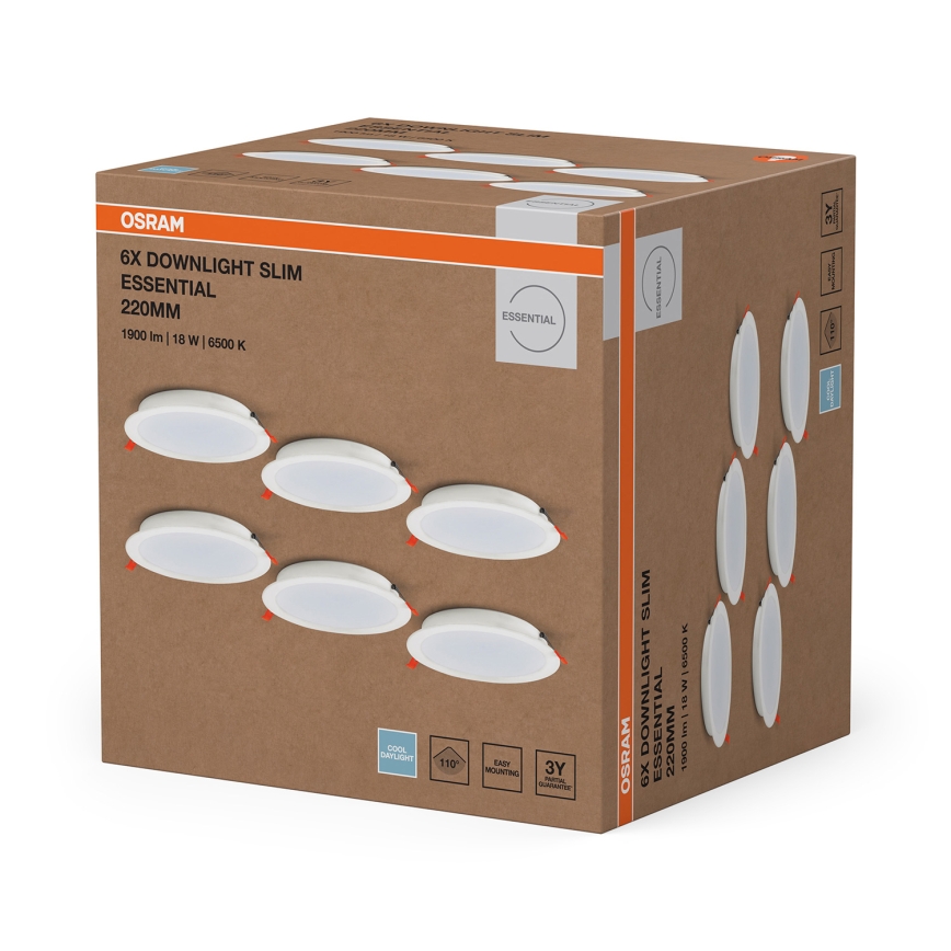 Osram - KOMPLEKT 6× LED-süvisvalgustit ESSENTIAL LED/18 W/230 V 6500 K Ø 22 cm, valge