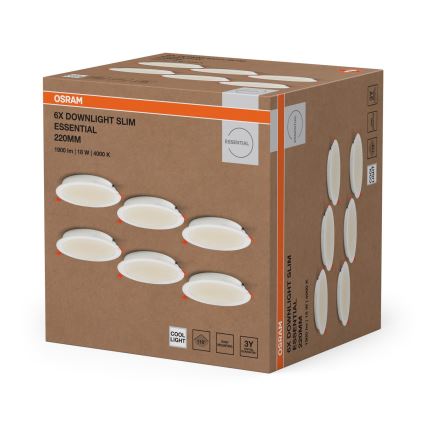 Osram - Komplekt 6× ESSENTIAL LED sisseehitatavad laevalgustid, 18 W, 230 V, 4000 K, Ø 22 cm, valge