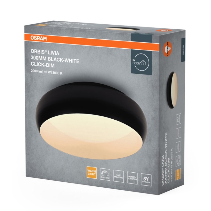 Osram - hämardatav LED-laelamp ORBIS LIVIA LED/16W/230V, läbimõõt 30 cm, must/valge