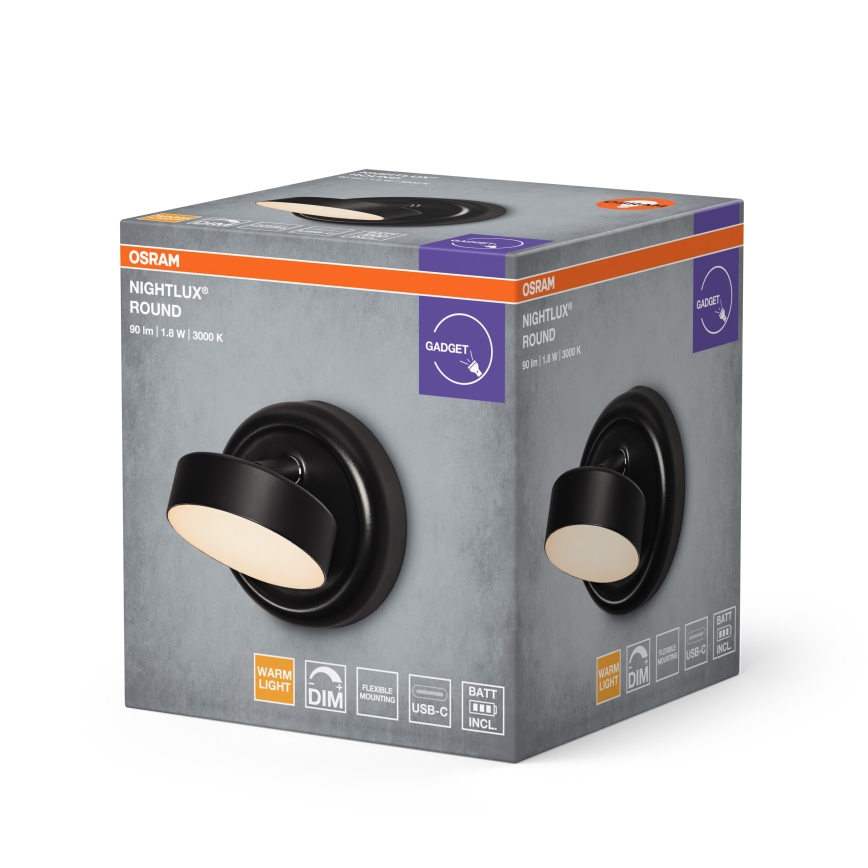 Osram - LED hämardatav laetav puutejuhtimisega seinavalgusti NIGHTLUX LED/1,8W/5V must