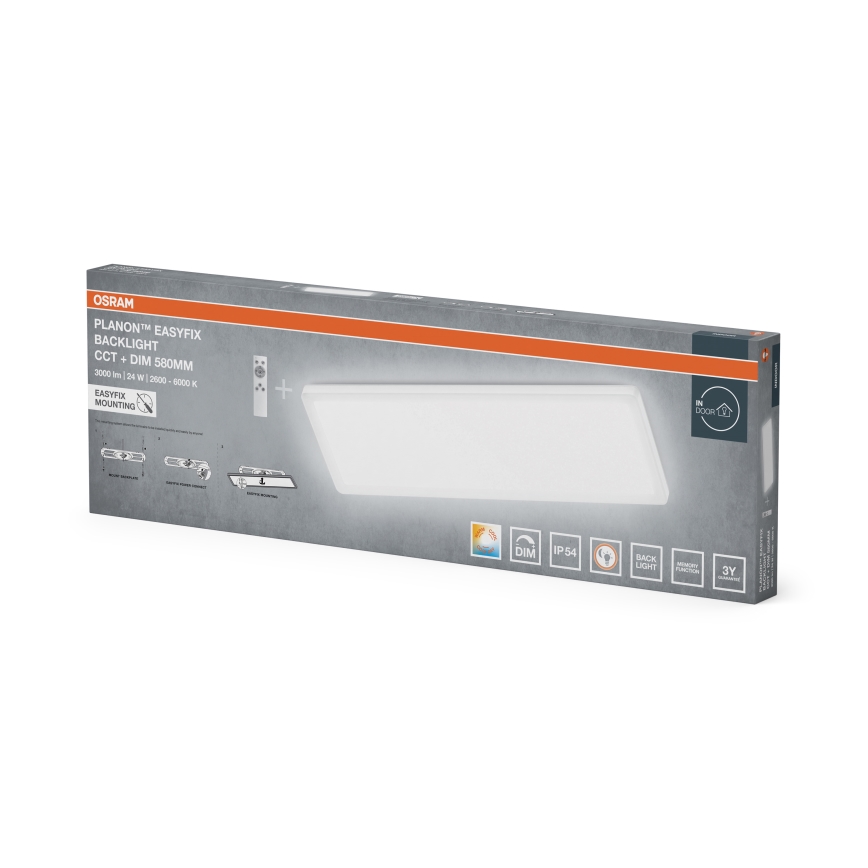 Osram - LED Hämardatav vannitoa lakke paigaldatav valgusti PLANON EASYFIX LED/24W/230V 2600-6000K 20x58 cm IP54 valge + kaugjuhtimispult