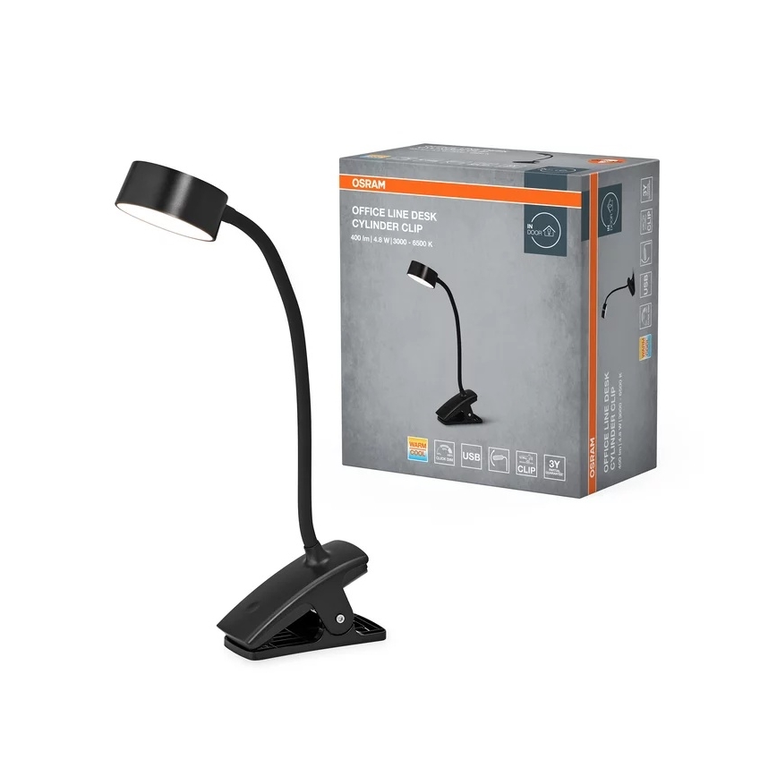 Osram - hämardatav LED-laualamp klambriga OFFICE LINE LED/4,8W/230V 3000/4000/6500K must