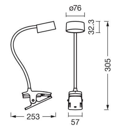 Osram - hämardatav LED-laualamp klambriga OFFICE LINE LED/4,8W/230V 3000/4000/6500K must