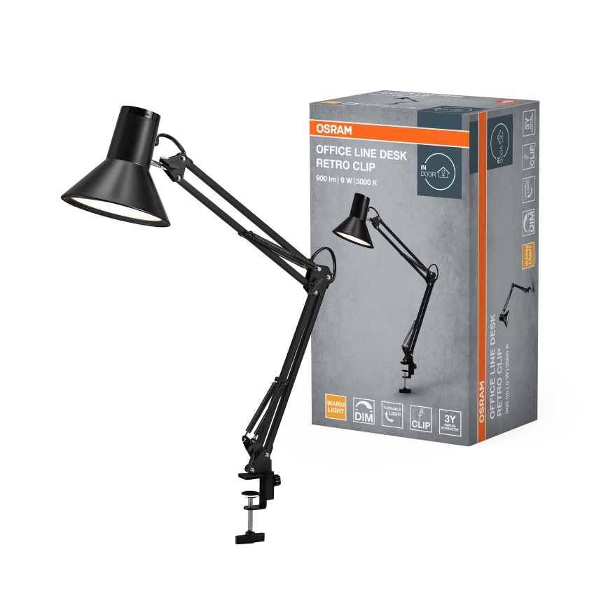 Osram - Hämardatav LED-laualamp kinnitusklambriga OFFICE LINE LED/9W/230V 3000K must