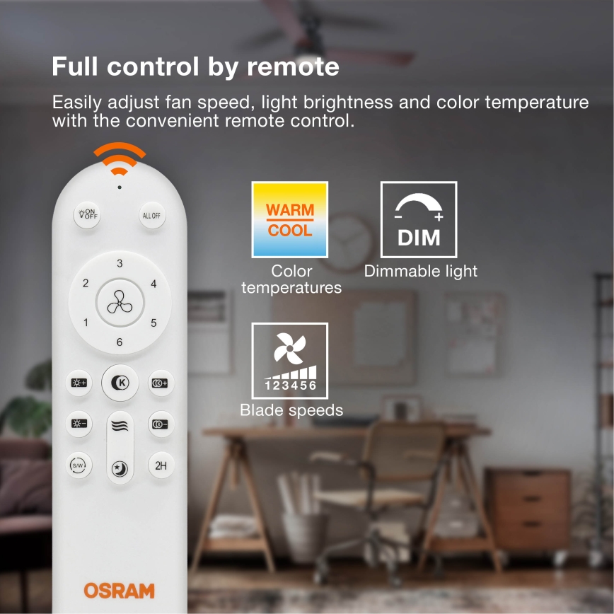 Osram - Hämardatav LED laevalgusti ventilaatoriga PONIENTE LED/36W/230V 3000/4000/6500K + kaugjuhtimispult