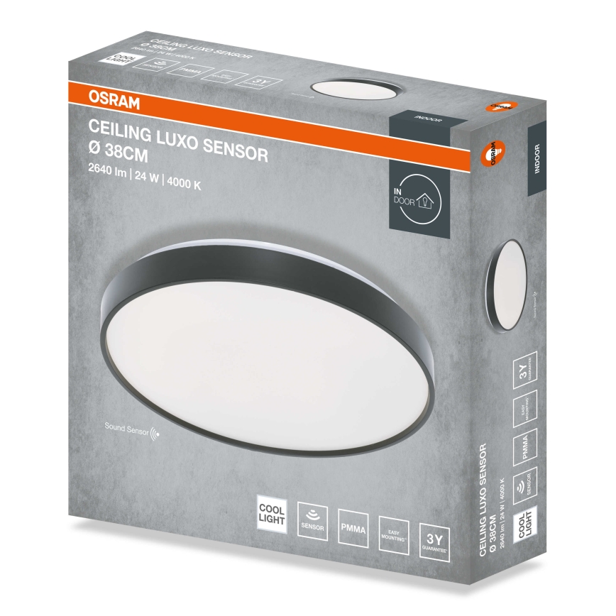 Osram - LED-laelamp hämaruseanduriga CEILING LUXO LED/24W/230V läbimõõt 38 cm must