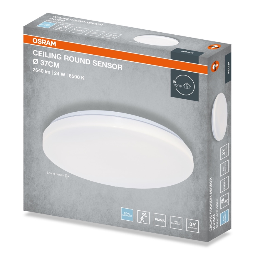 Osram - LED-vannitoa laevalgusti hämarusanduriga CEILING ROUND LED/24W/230V 6500K, läbimõõt 37 cm, valge