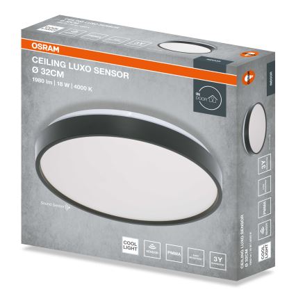 Osram - LED-laevalgusti hämaruseanduriga CEILING LUXO LED/18W/230V, läbimõõt 32 cm, must