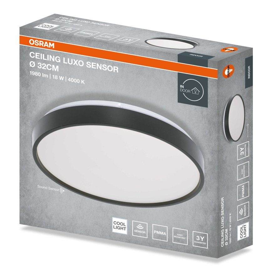 Osram - LED-laevalgusti hämaruseanduriga CEILING LUXO LED/18W/230V, läbimõõt 32 cm, must
