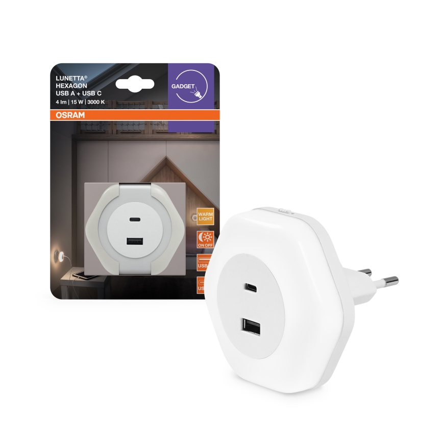 Osram - LUNETTA orientatsioonituli pistikupessa USB-iga LED/15W/230V valge