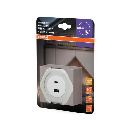 Osram - LUNETTA orientatsioonituli pistikupessa USB-iga LED/15W/230V valge