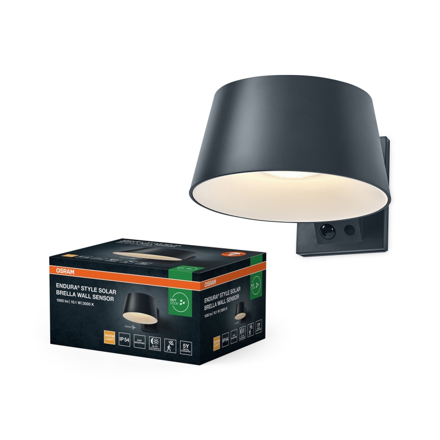 Osram - päikesepaneeliga LED-seinavalgusti anduriga ENDURA STYLE LED/10,1W/4,2V 2000 mAh IP54 antratsiit