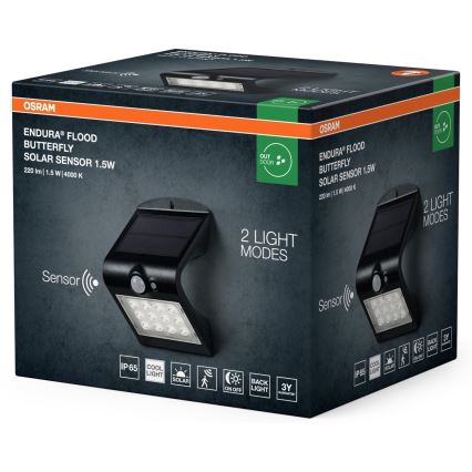 Osram - LED Päikesepaneeliga seinavalgusti liikumis- ja hämarusanduriga LIBLIKAS LED/1,5W/3,7V 1200 mAh IP65