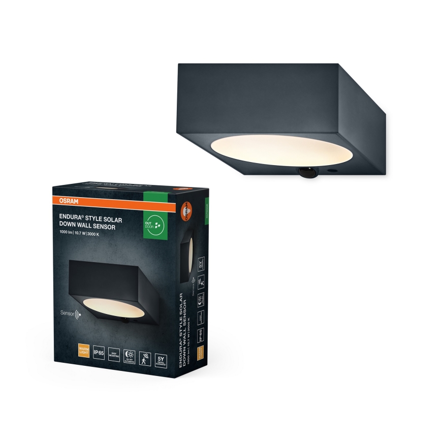 Osram - LED hämardatav päikeseenergial töötav seinale paigaldatav valgusti anduriga ENDURA STYLE LED/10,7W/4,2V 2000 mAh IP65 antratsiit