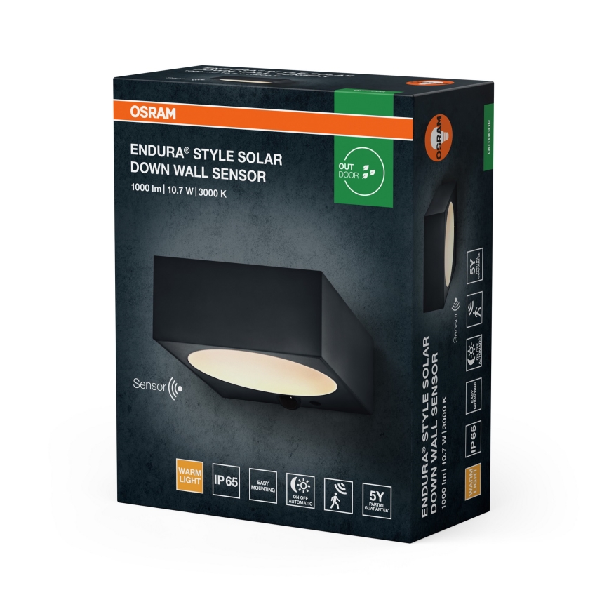 Osram - LED hämardatav päikeseenergial töötav seinale paigaldatav valgusti anduriga ENDURA STYLE LED/10,7W/4,2V 2000 mAh IP65 antratsiit