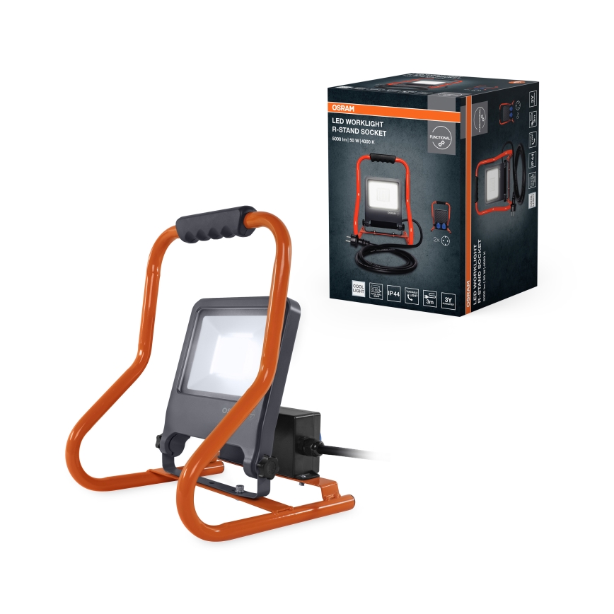 Osram - LED reflektor kinnitusklambriga ja pistikupesadega R-STAND LED/50W/230V 4000K IP44 oranž/antratsiit