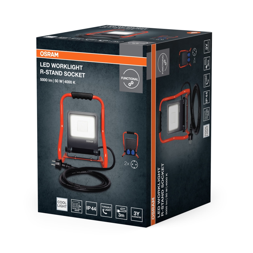 Osram - LED reflektor kinnitusklambriga ja pistikupesadega R-STAND LED/50W/230V 4000K IP44 oranž/antratsiit