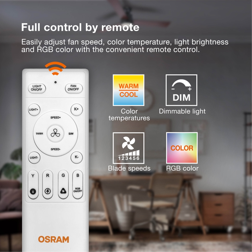 Osram - LED RGB hämardatav laelamp ventilaatoriga CIERZO LED/35W/230V 3000-6500K + kaugjuhtimispult