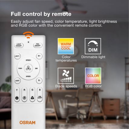 Osram - LED hämardatav laevalgusti ventilaatoriga MURLAN LED/26W/230V 3000-6500K + kaugjuhtimispult