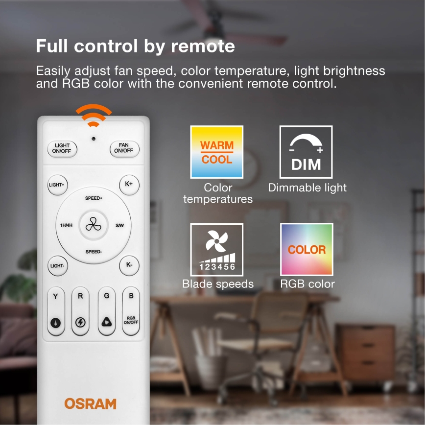Osram - LED hämardatav laevalgusti ventilaatoriga MURLAN LED/26W/230V 3000-6500K + kaugjuhtimispult